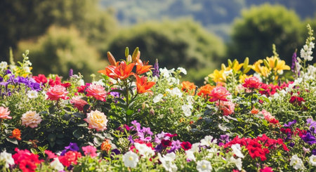 Colorful flowers in the garden. Colorful flowerbeds.の写真素材