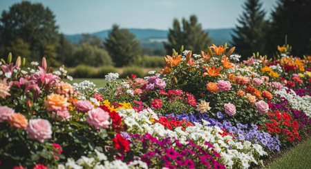 Colorful flowers in the garden. Beautiful summer landscape with flowers.の写真素材