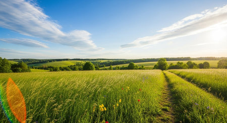 Scenic meadow with vibrant wildflowers under a clear sky