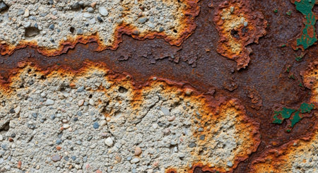 Corroded metal and concrete texture with peeling paint detailsの写真素材