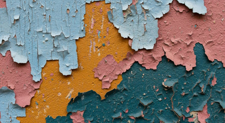 Colorful weathered wall with peeling paint texture backgroundの写真素材