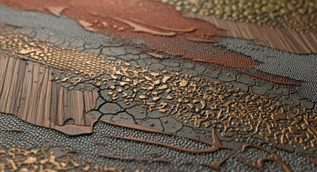 Textured earth abstract artwork with copper gold accents design