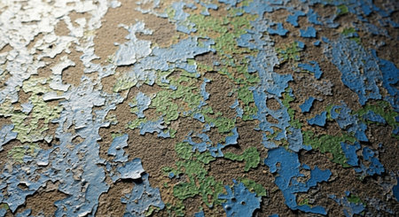 Cracked Paint Texture with Blue, Green, and Tan Huesの写真素材