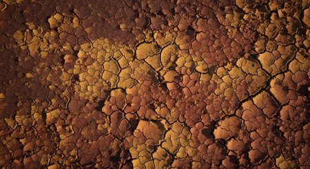 Dry cracked earth top view texture in arid landscape