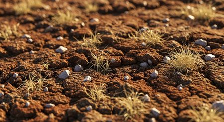 Dry arid terrain with scattered grass and small rocks