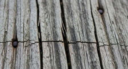 Rustic wooden plank surface with nails macro texture detail