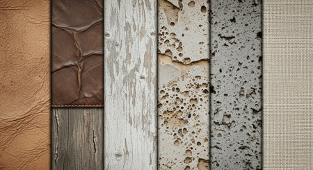 Diverse textures side by side highlighting material contrasts