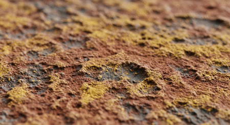 Detailed close-up of textured rust and yellow mineral surface