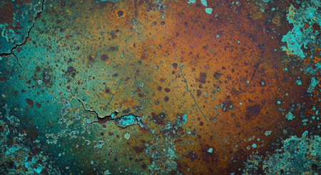 Abstract copper patina background showing texture and distressed surfaceの写真素材