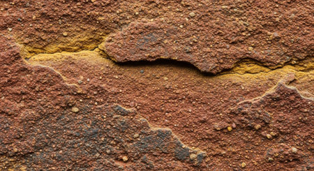 Detailed textured red rock formation with contrasting yellow seam