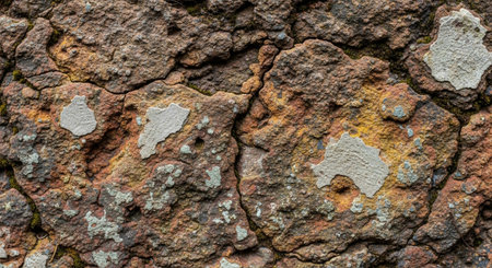 Textured rock surface with patches of lichen detail close-upの写真素材