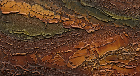 Textured abstract oil painting in earth tones with heavy impasto