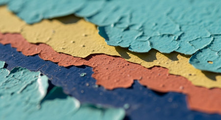 Macro Shot of Flaking Colorful Paint Layers on Surface
