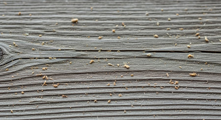 Weathered wooden plank surface with wood shavings and cracks