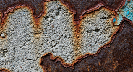 Texture of rusted metal surface with peeling paint layersの写真素材