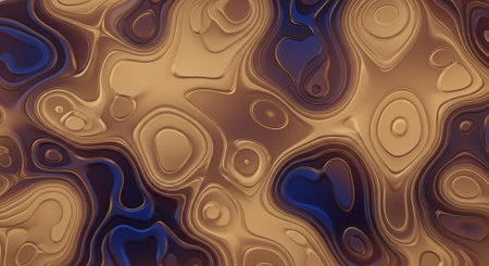 Abstract bronze and blue fluid shapes organic pattern background