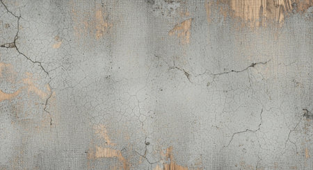 Distressed gray wall with cracked texture and wood glimpses