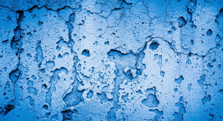 Cracked blue concrete wall background with texture and detail