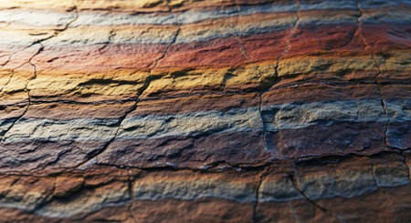 Macro shot of colorful layered rock surface with cracksの写真素材
