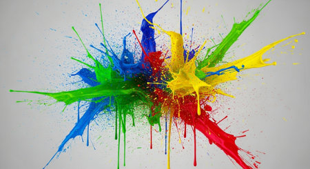 Explosion of vibrant paint splatters on a white background