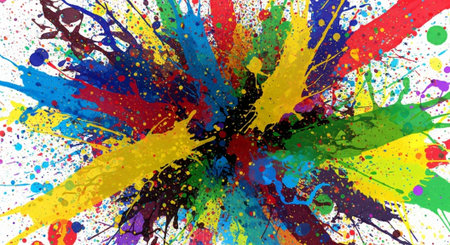 Abstract explosion of vibrant colors against a white backdrop