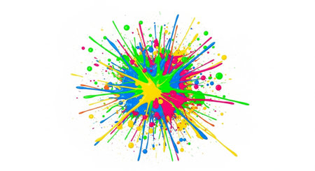 Vibrant paint splash on white background creating abstract designの写真素材