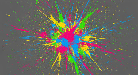 Vibrant Paint Splatter Explosion on Neutral Gray Background Image