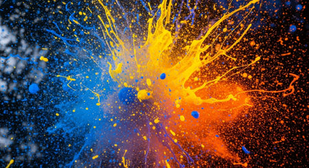 Explosive splash of vibrant paint on a dark background