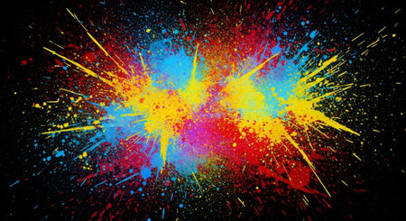Colorful paint explosion on a black background, vibrant splatter