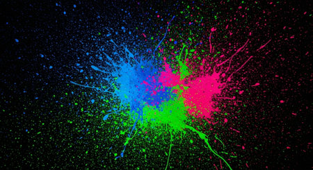 Vibrant colorful paint splash explosion against a dark background