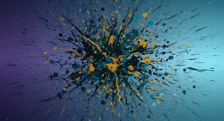 Abstract paint splatter burst on gradient background artworkの写真素材