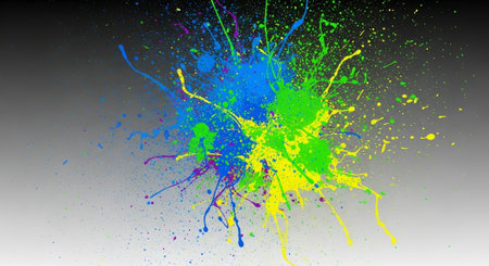 Dynamic splash of vibrant paint colors on gradient background