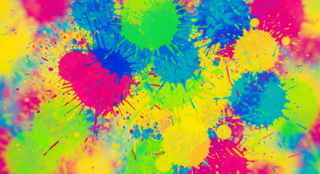 Vibrant explosion of colorful paint splashes on blurred background