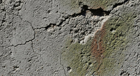 Cracked gray wall shows signs of age and decay
