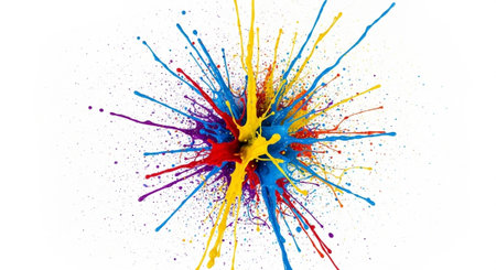 Abstract paint splash art with vibrant colors on white