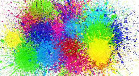 Vibrant paint splatter background in primary and secondary colors
