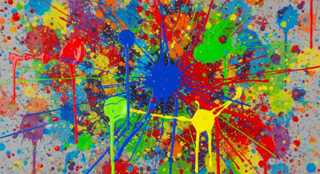 Abstract vibrant paint splatter background with dynamic radial design