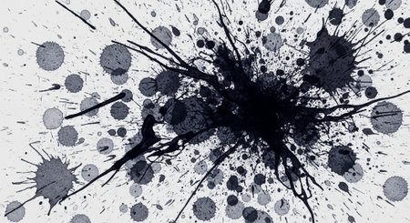 Abstract ink splatter background with white space and dynamic energy