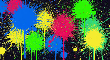Abstract Colorful Paint Splatter on Dark Background Stock Image