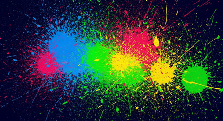Vibrant splatter art on dark background for graphic design