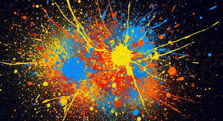 Energetic Paint Splatter Explosion Against a Dark Backgroundの写真素材