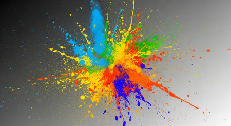 Colorful paint explosion against a gray background texture