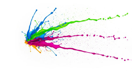 Colorful paint splash on white background creating dynamic artの写真素材