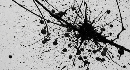 Abstract black paint splatter on white background for designの写真素材