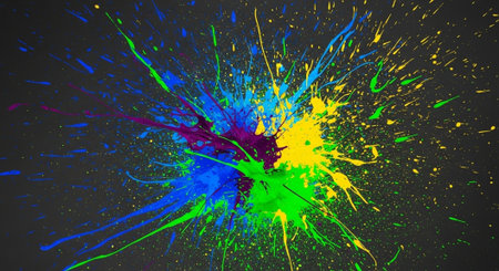 Colorful Paint Splatter Explosion on Dark Background Abstract Art