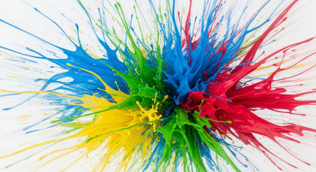 Colorful Paint Explosion on White Background Creates Abstract Artの写真素材