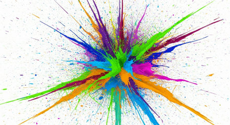 Colorful paint splash explosion on white background dynamic composition