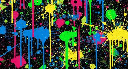 Vibrant Neon Paint Splatters on a Dark Background