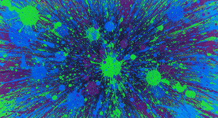Vibrant radial paint splatter abstract background with neon hues