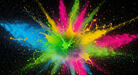 Exploding bright vibrant colored powder against dark background wallpaper